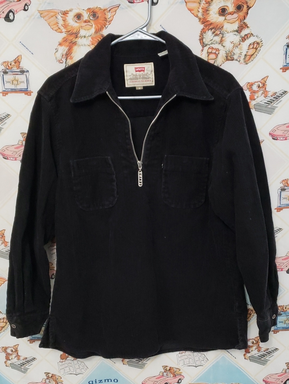 Levi's Womens Black Corduroy Half-Zip Shirt Jacket Size Medium
